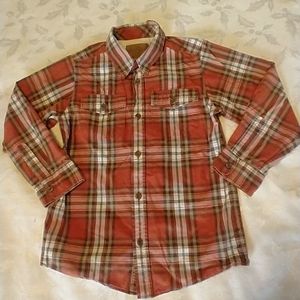 Oshkosh Boy Button Up Down Plaid Dress Shirt Long Sleeve Size 8
